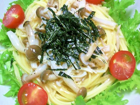 わさび菜きのこのサラダパスタ